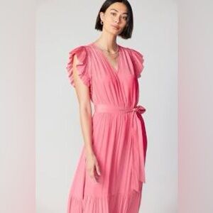 Elegant Pink Ruffle Sleeve Dress